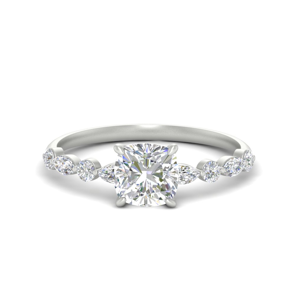0.75 Carat Cushion Cut Adorable Diamond Ring with 14K White Gold White Diamond