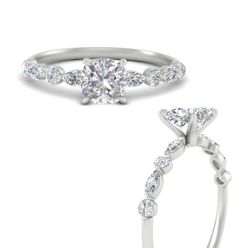 0.75 Carat Cushion Cut Adorable Diamond Ring with 14K White Gold White Diamond