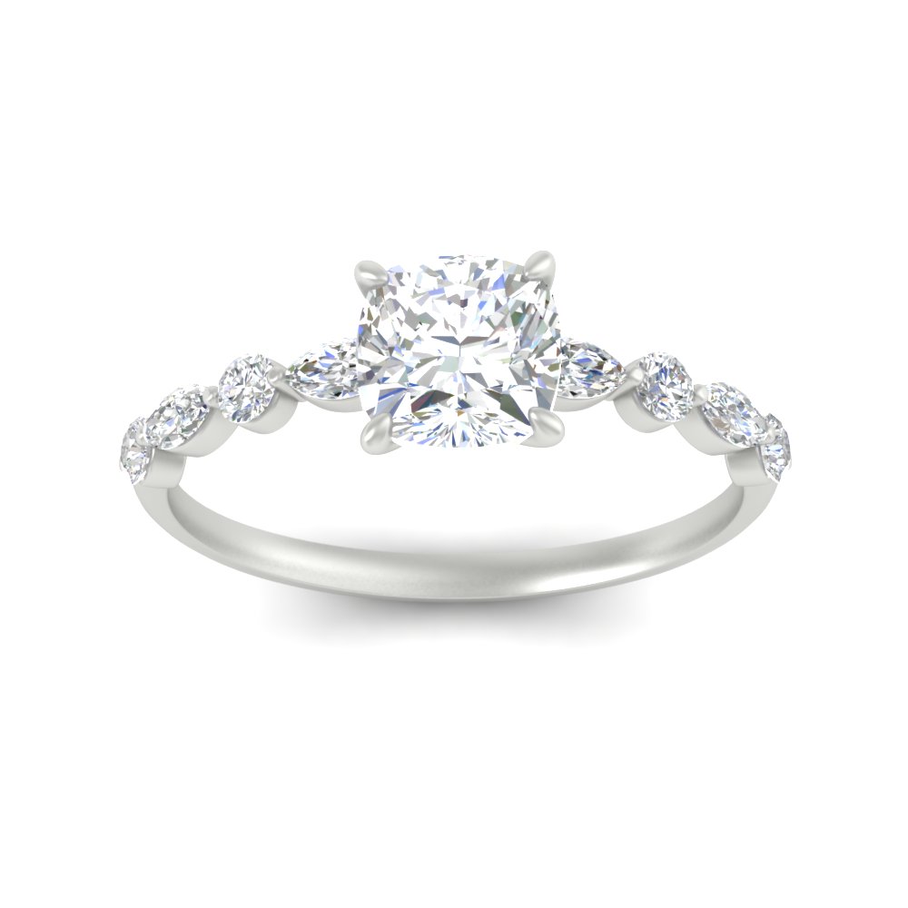 0.75 Carat Cushion Cut Adorable Diamond Ring with 14K White Gold White Diamond
