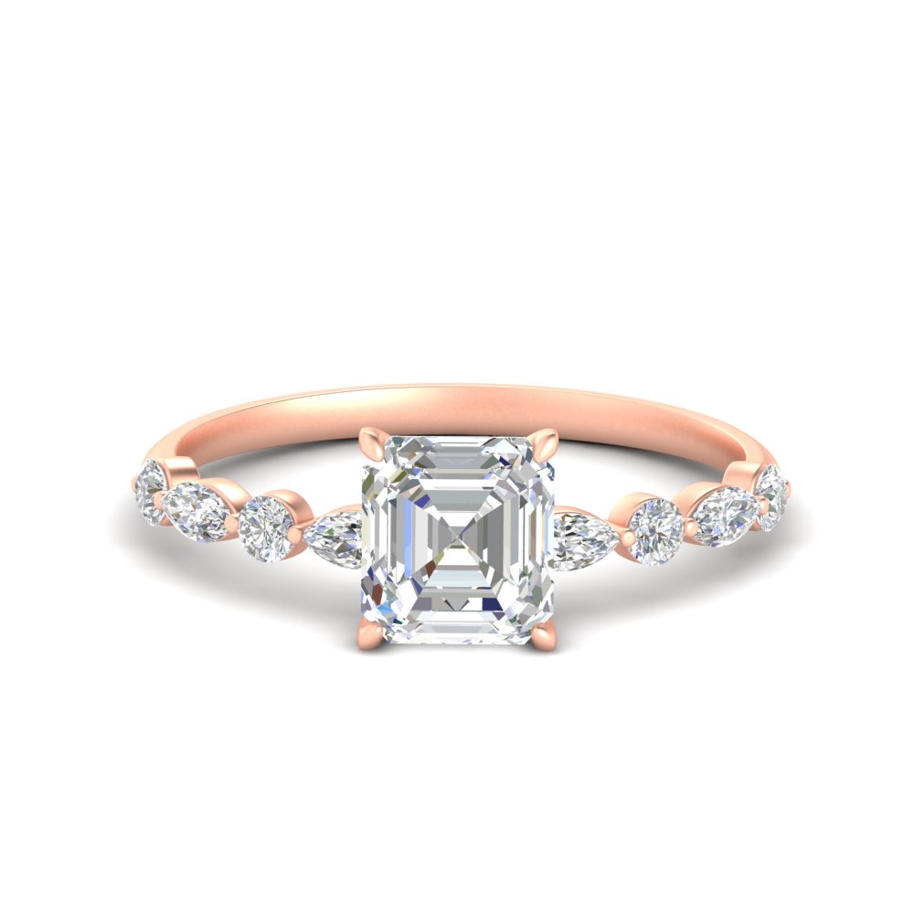 1.50 Carat Beautiful Asscher Cut Diamond Engagement Ring with 14K Rose Gold White Diamond