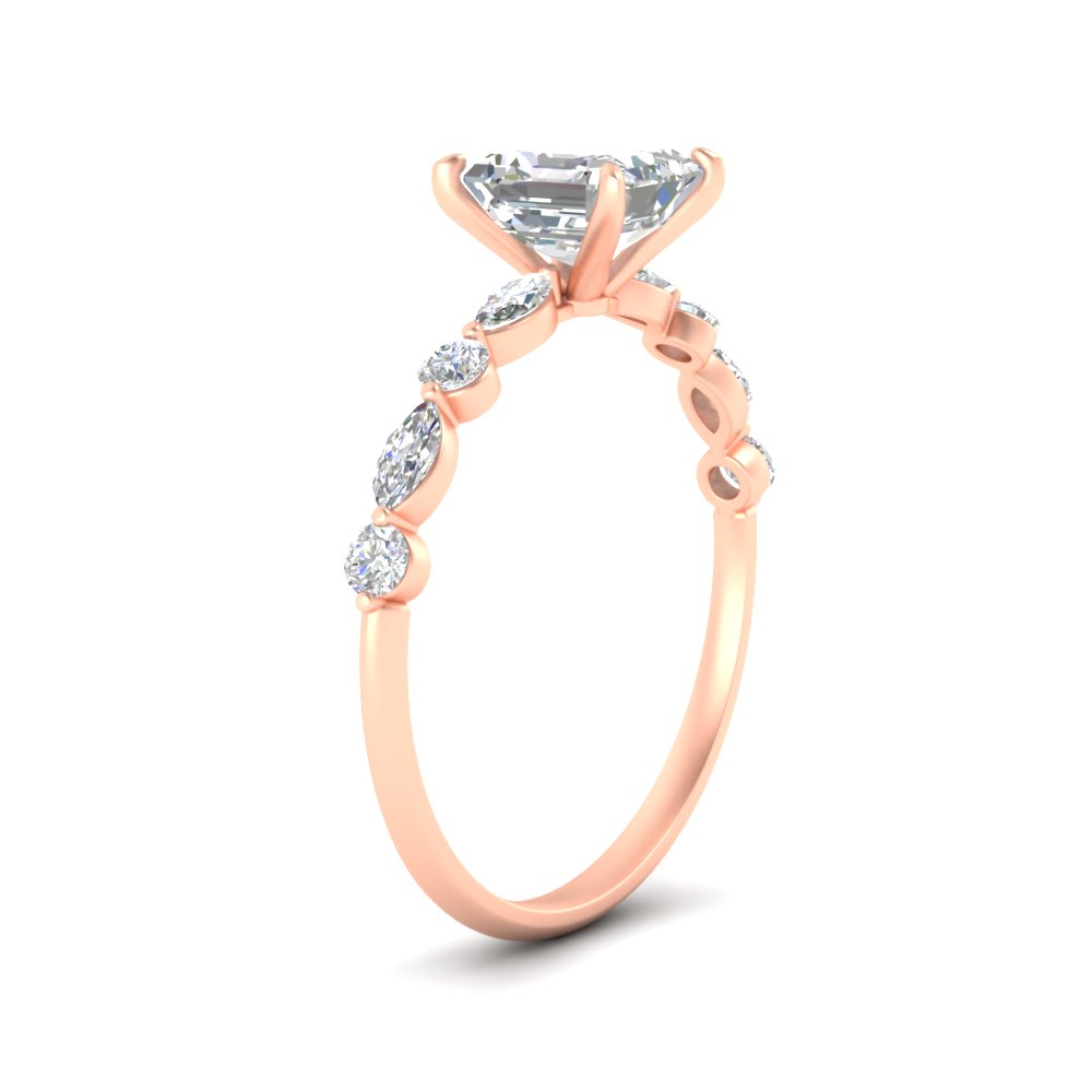 1.50 Carat Beautiful Asscher Cut Diamond Engagement Ring with 14K Rose Gold White Diamond