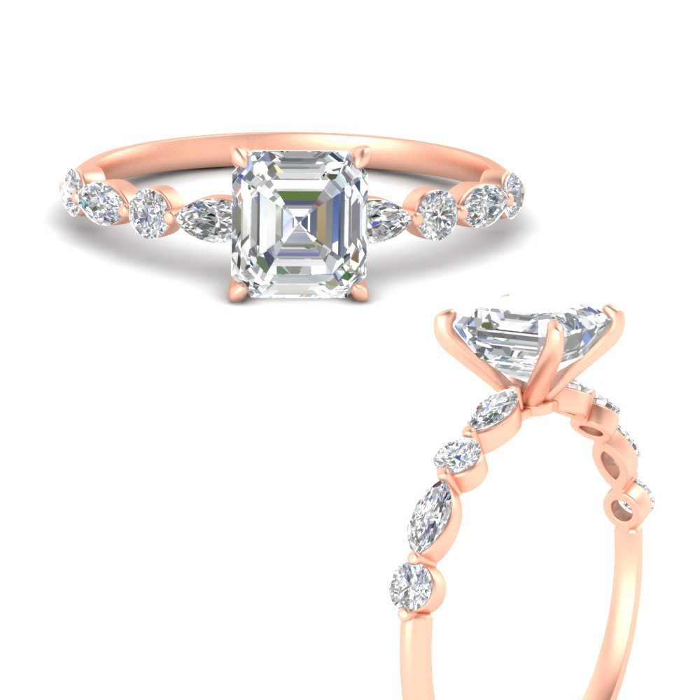 1.50 Carat Beautiful Asscher Cut Diamond Engagement Ring with 14K Rose Gold White Diamond