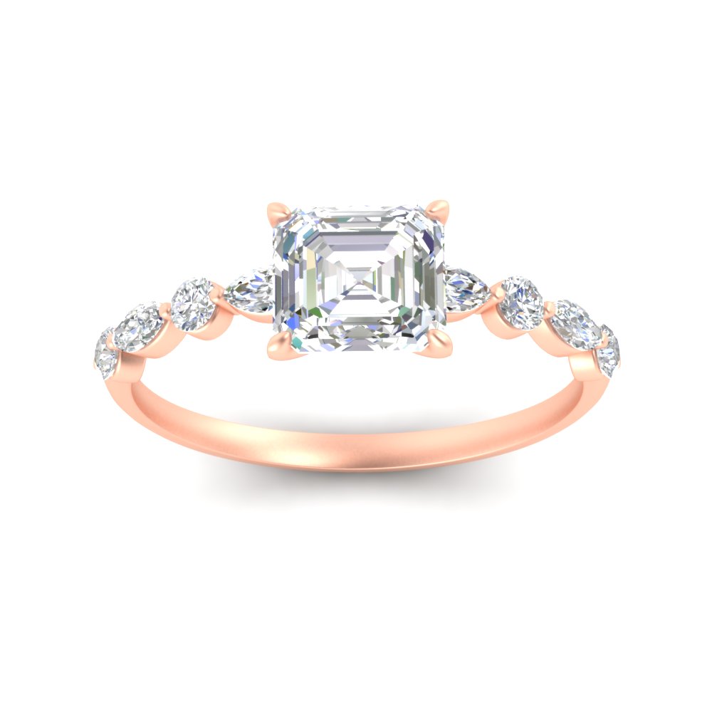 1.50 Carat Beautiful Asscher Cut Diamond Engagement Ring with 14K Rose Gold White Diamond