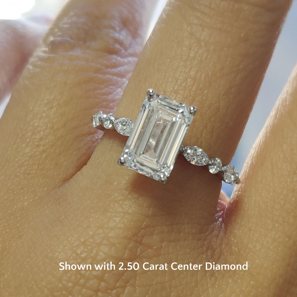 2 Carat Emerald Cut Halo Engagement Ring - AAA Cubic Zirconia In White Gold Tone