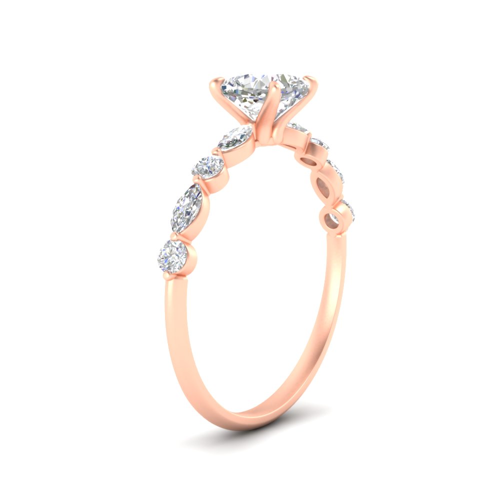Elongated Cushion Cut Diamond Ring with 14K Rose Gold White Diamond