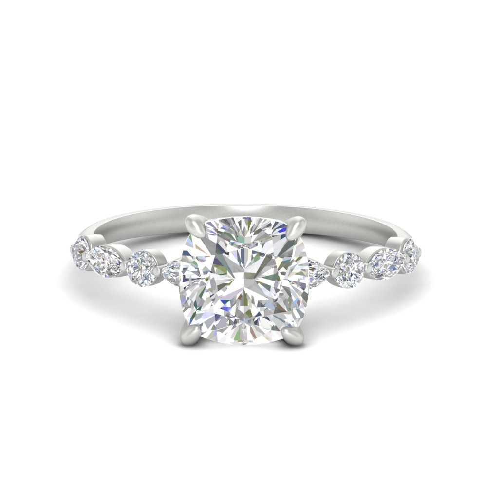 Cushion Cut 2 Carat Stunning Diamond Ring with 14K White Gold White Diamond