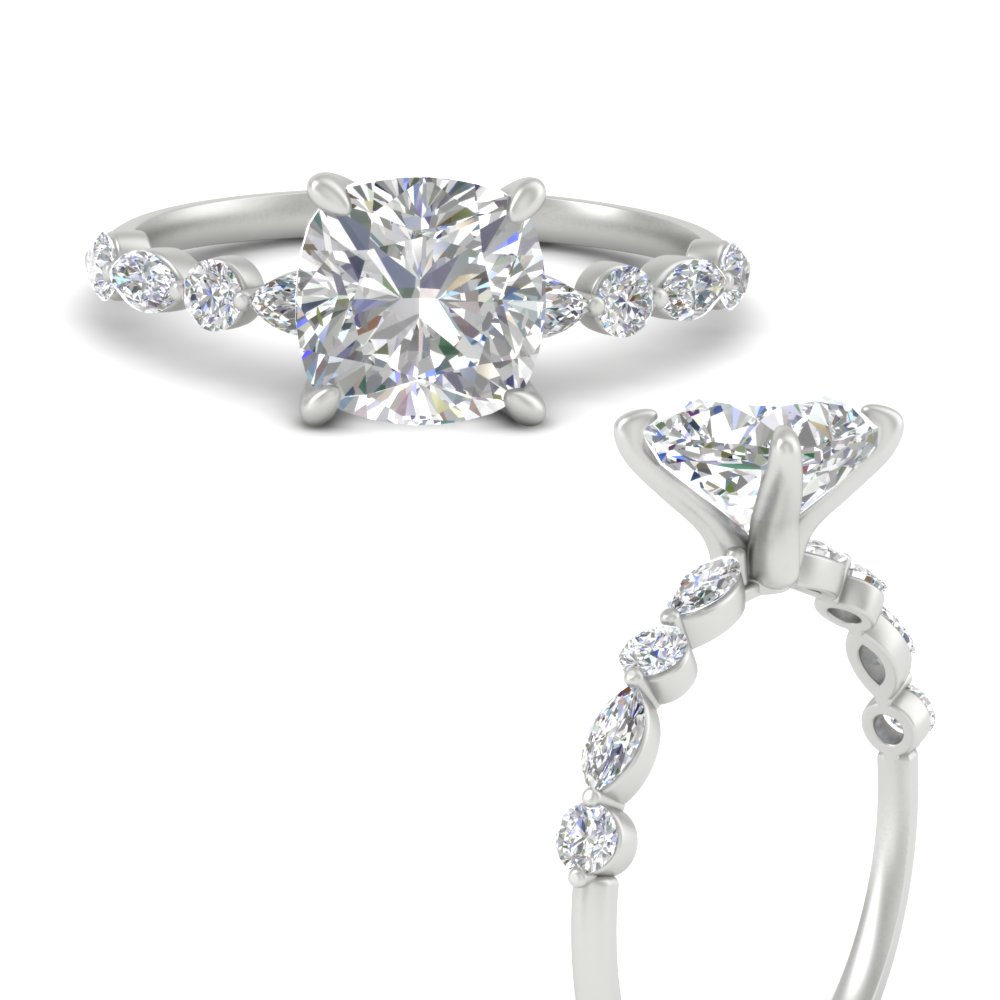 Cushion Cut 2 Carat Stunning Diamond Ring with 14K White Gold White Diamond