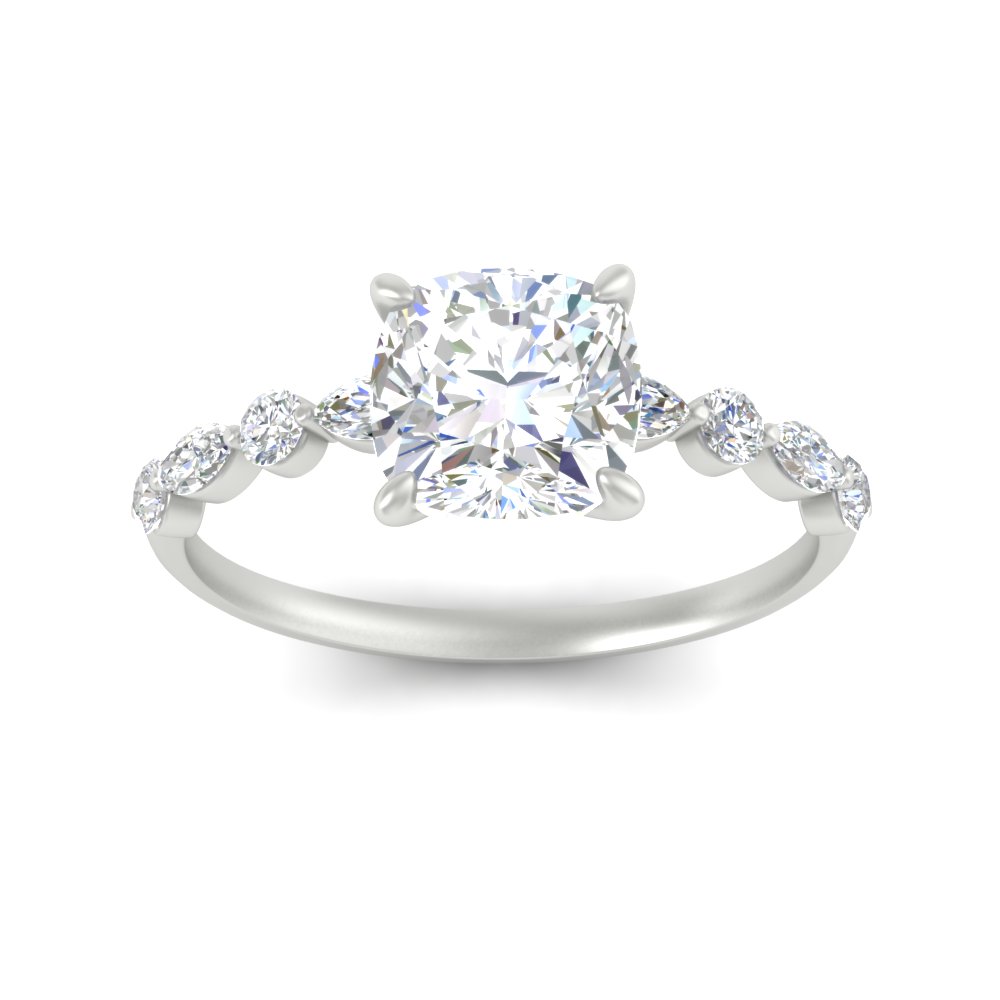 Cushion Cut 2 Carat Stunning Diamond Ring with 14K White Gold White Diamond