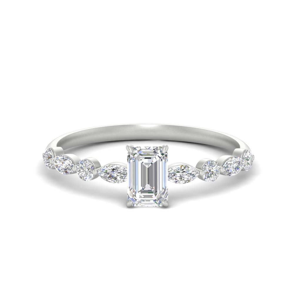 Emerald Cut 0.75 Carat Classic Diamond Ring with 14K White Gold White Diamond