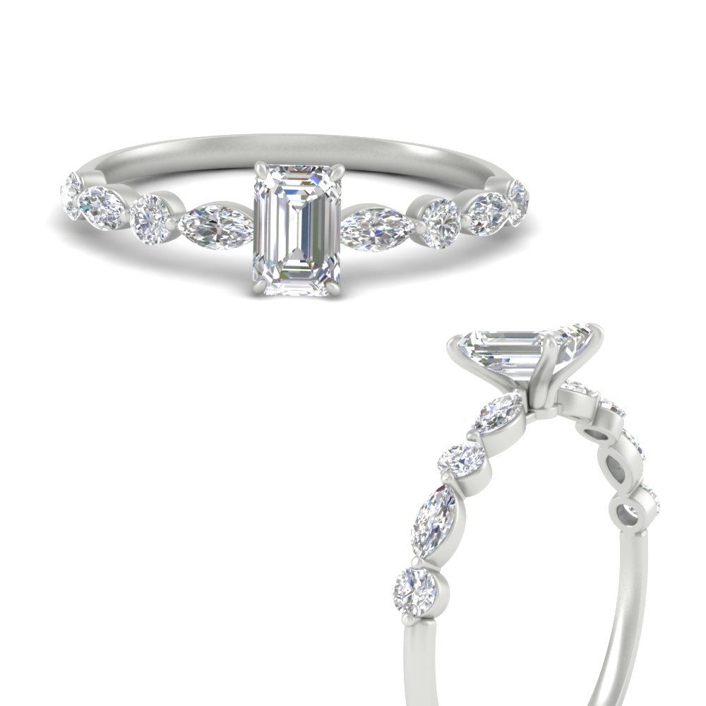 Emerald Cut 0.75 Carat Classic Diamond Ring with 14K White Gold White Diamond
