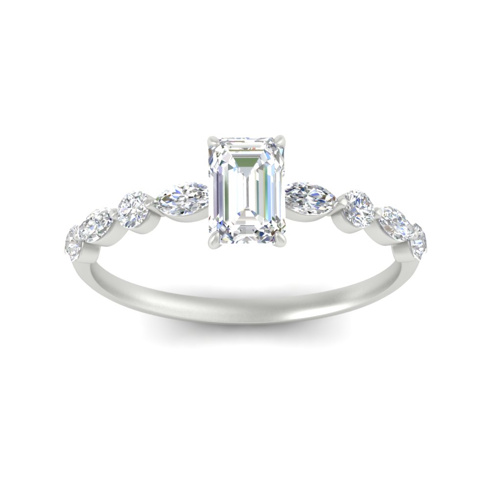 Emerald Cut 0.75 Carat Classic Diamond Ring with 14K White Gold White Diamond