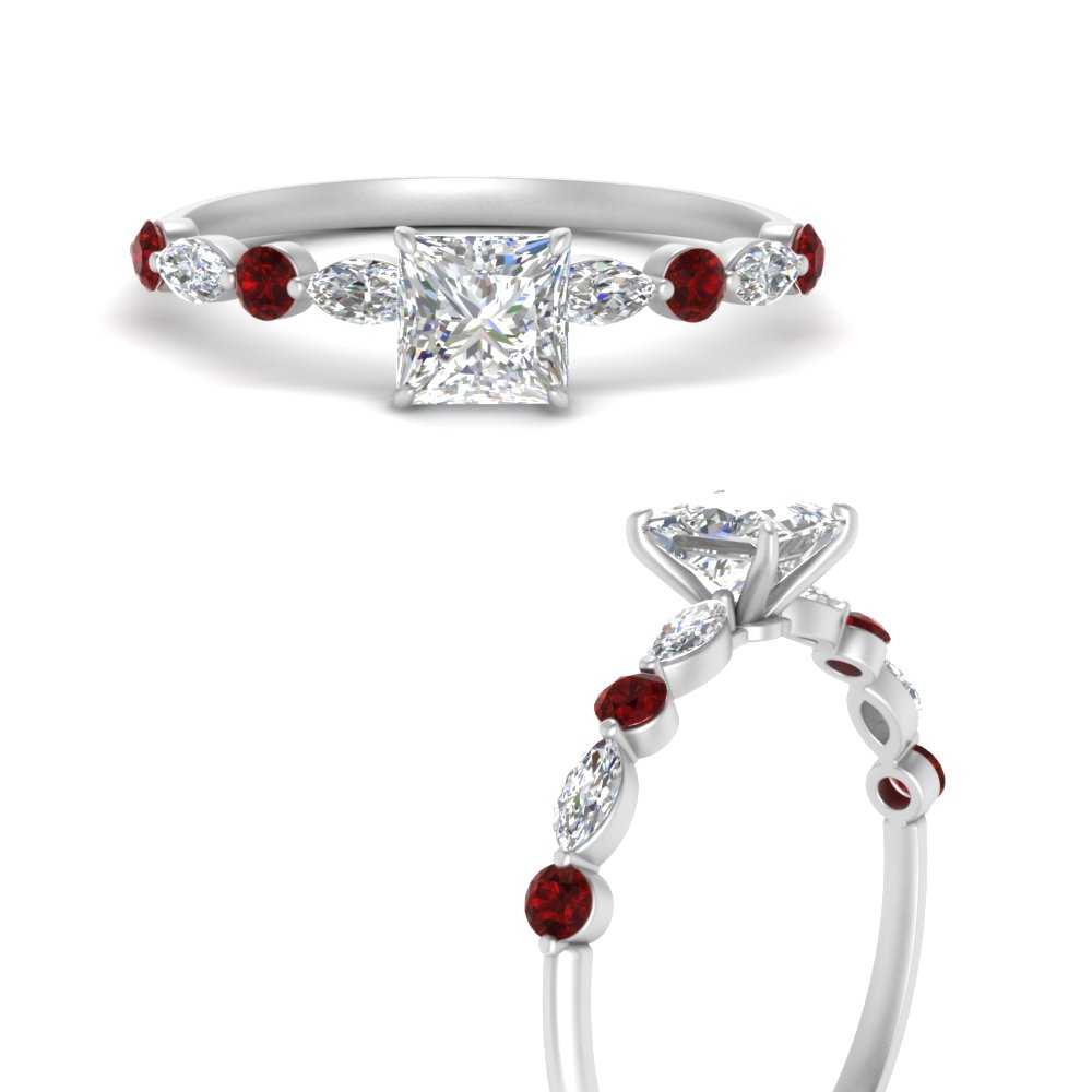 Emerald Cut Diamond Ring With Ruby Accent