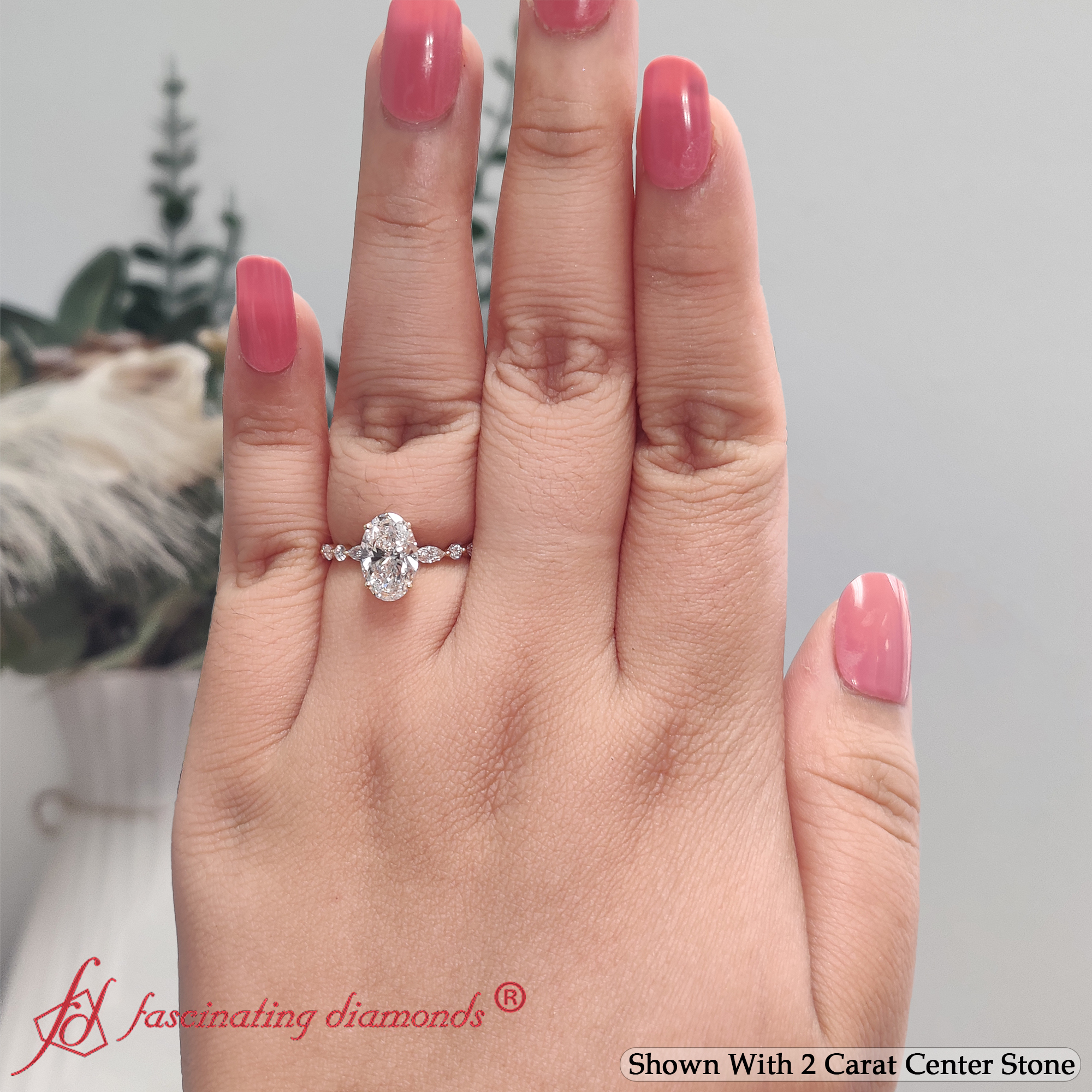 Versailles Half Eternity Oval Lab Diamond Ring with 14K Yellow Gold White Diamond