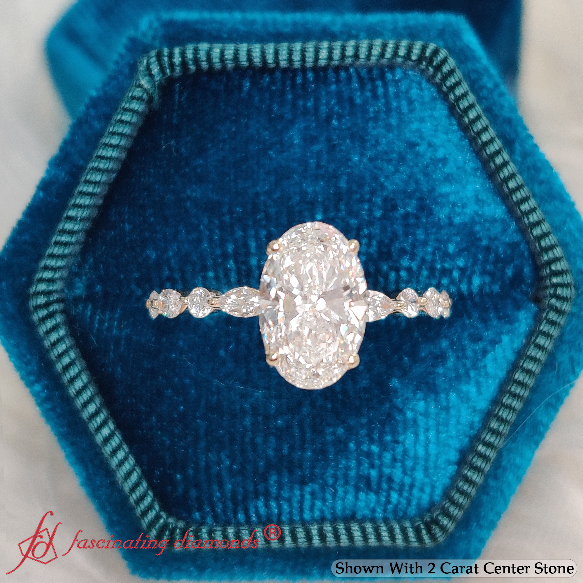 Versailles Half Eternity Oval Lab Diamond Ring with 14K Yellow Gold White Diamond