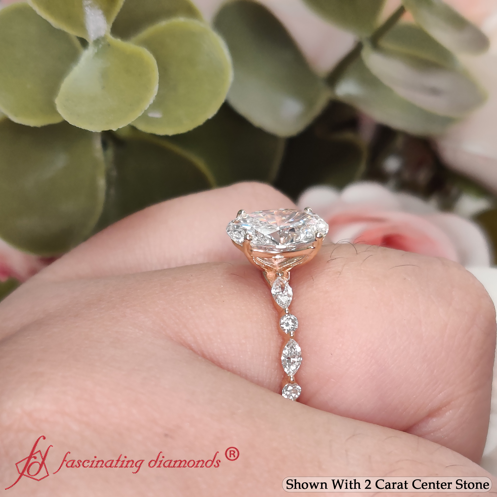 Versailles Half Eternity Oval Lab Diamond Ring with 14K Yellow Gold White Diamond