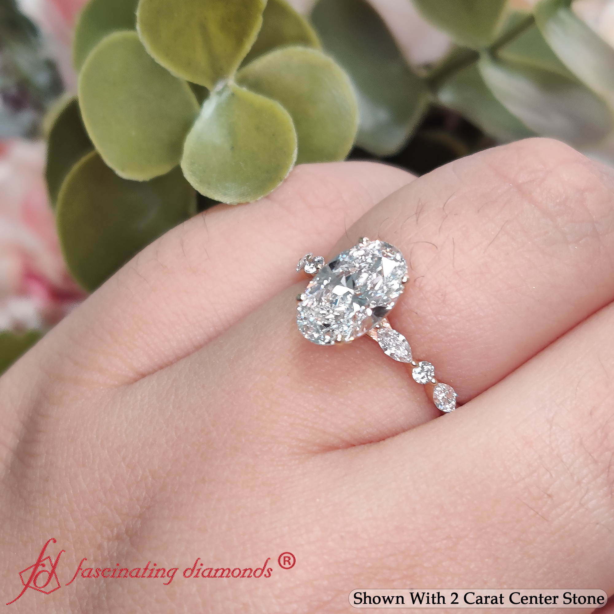 Versailles Half Eternity Oval Lab Diamond Ring with 14K Yellow Gold White Diamond