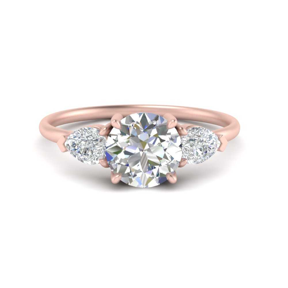 1 Carat Lab Grown Three Stone Ring with 14K Rose Gold White Diamond