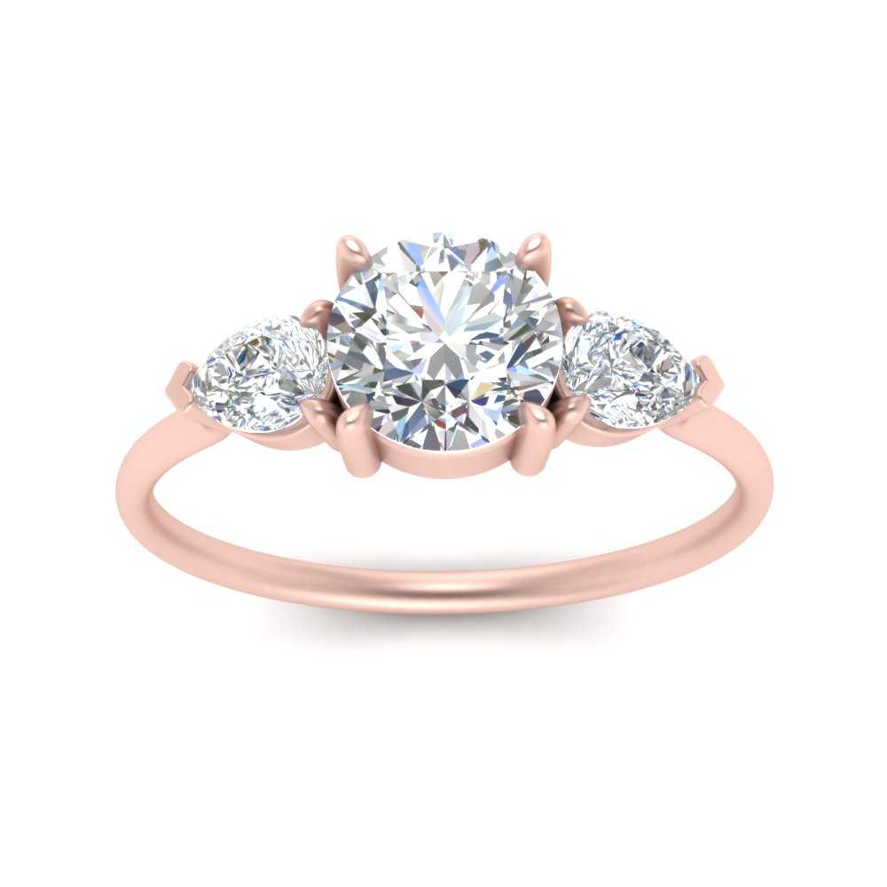 1 Carat Lab Grown Three Stone Ring with 14K Rose Gold White Diamond