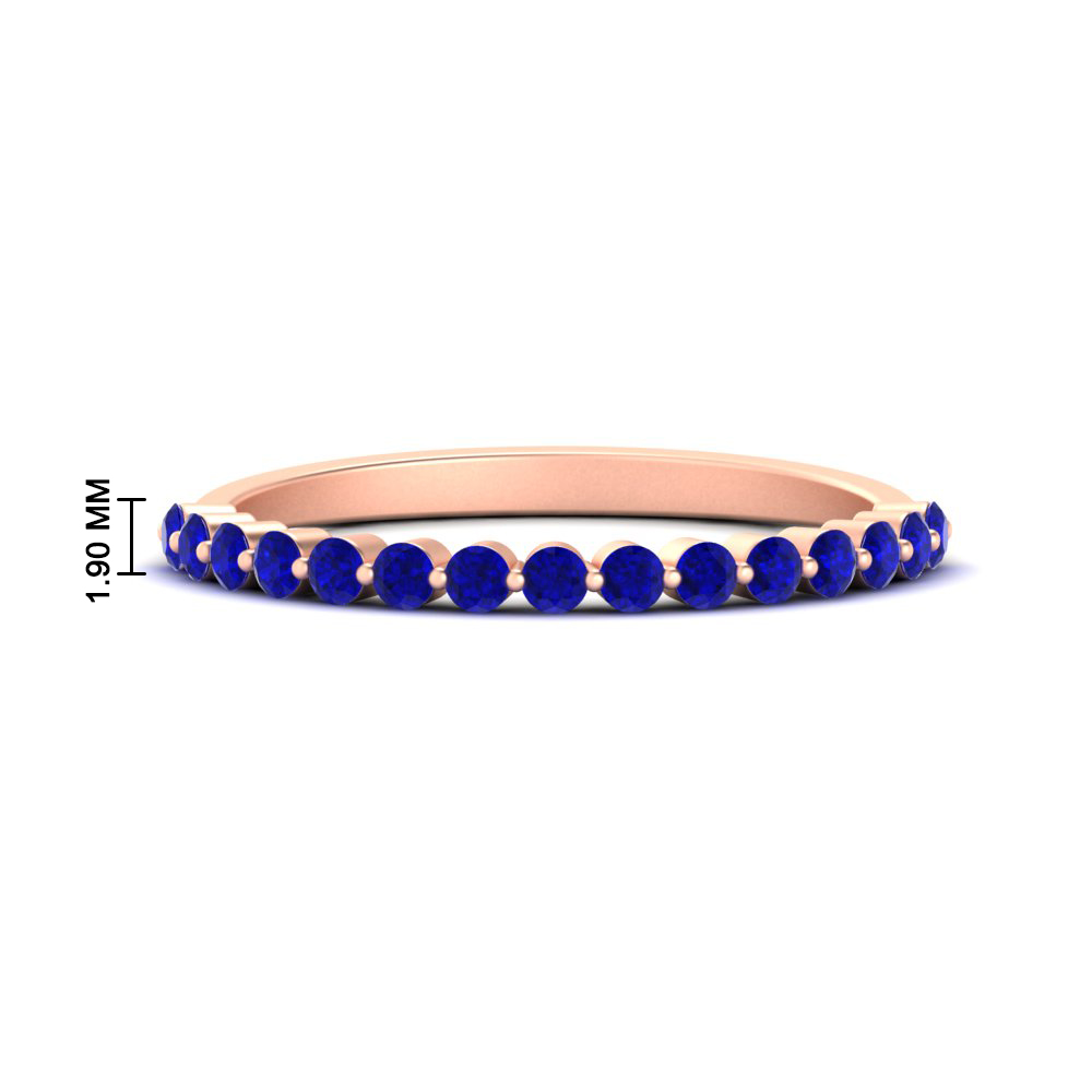 Single Prong Stack Wedding Band with 14K Rose Gold Blue Sapphire
