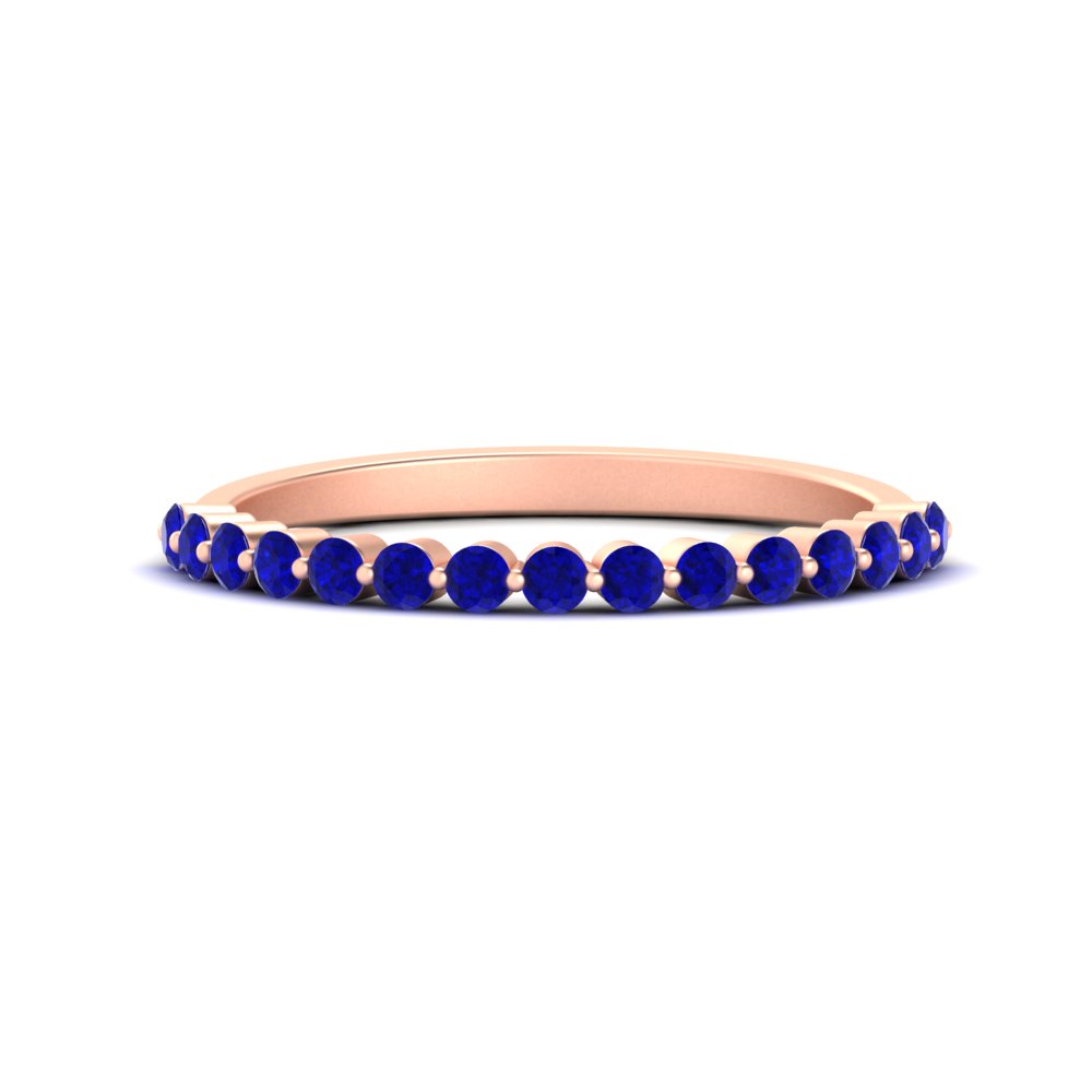 Single Prong Stack Wedding Band with 14K Rose Gold Blue Sapphire