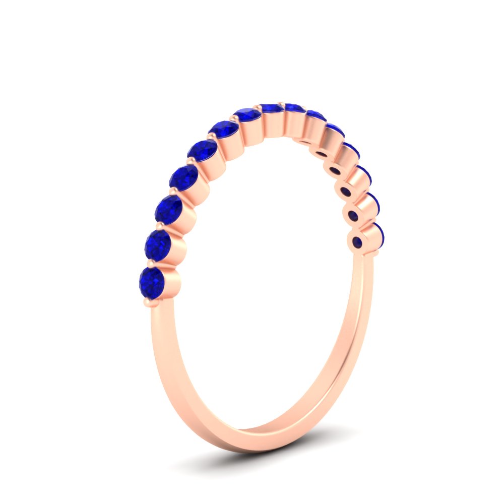 Single Prong Stack Wedding Band with 14K Rose Gold Blue Sapphire