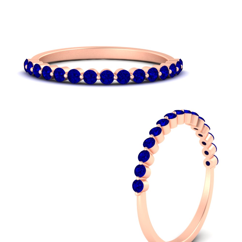 Single Prong Stack Wedding Band with 14K Rose Gold Blue Sapphire