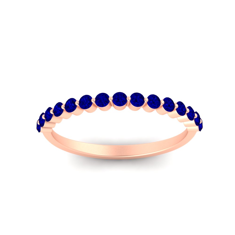 Single Prong Stack Wedding Band with 14K Rose Gold Blue Sapphire