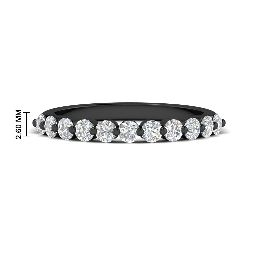 0.50 Carat Single Prong Round Black Wedding Ring Band with 14K Black Gold White Diamond