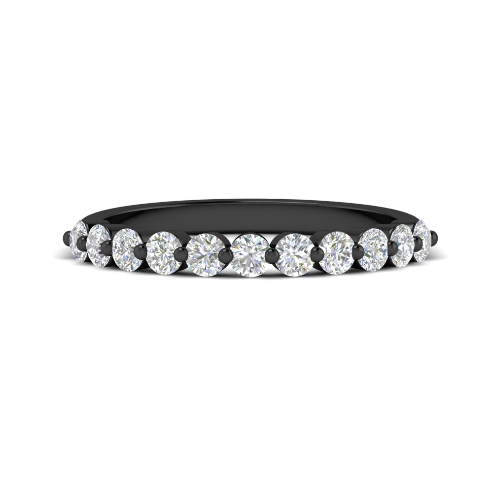 0.50 Carat Single Prong Round Black Wedding Ring Band with 14K Black Gold White Diamond