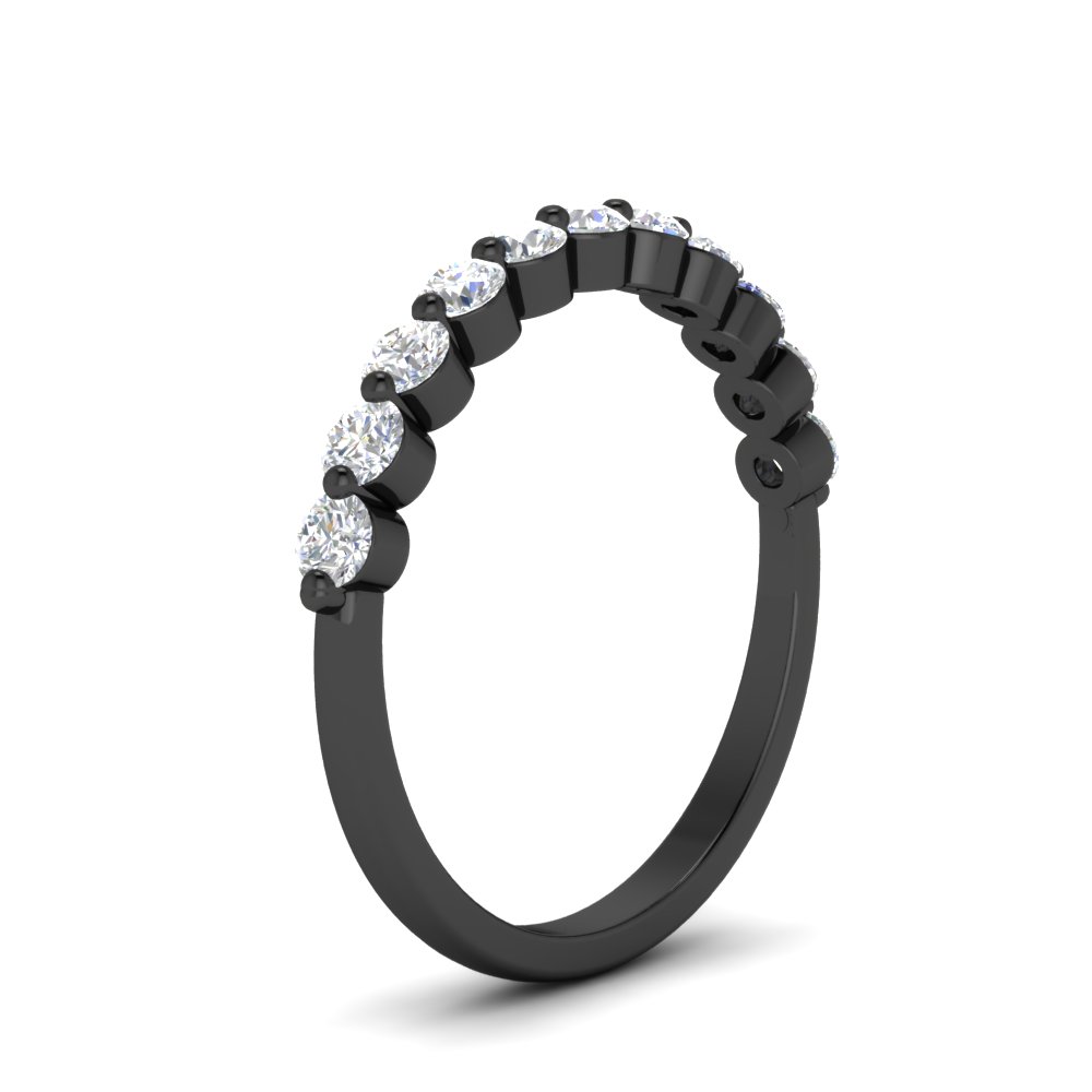 0.50 Carat Single Prong Round Black Wedding Ring Band with 14K Black Gold White Diamond