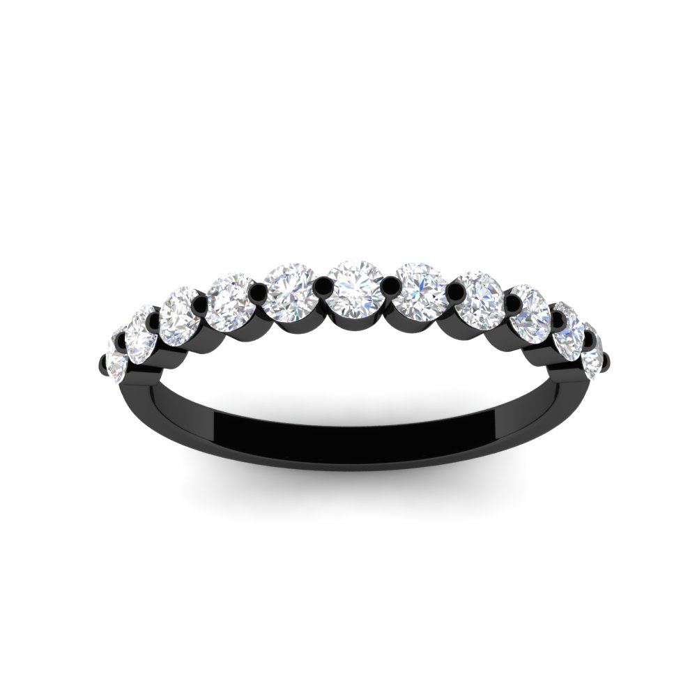 0.50 Carat Single Prong Round Black Wedding Ring Band with 14K Black Gold White Diamond