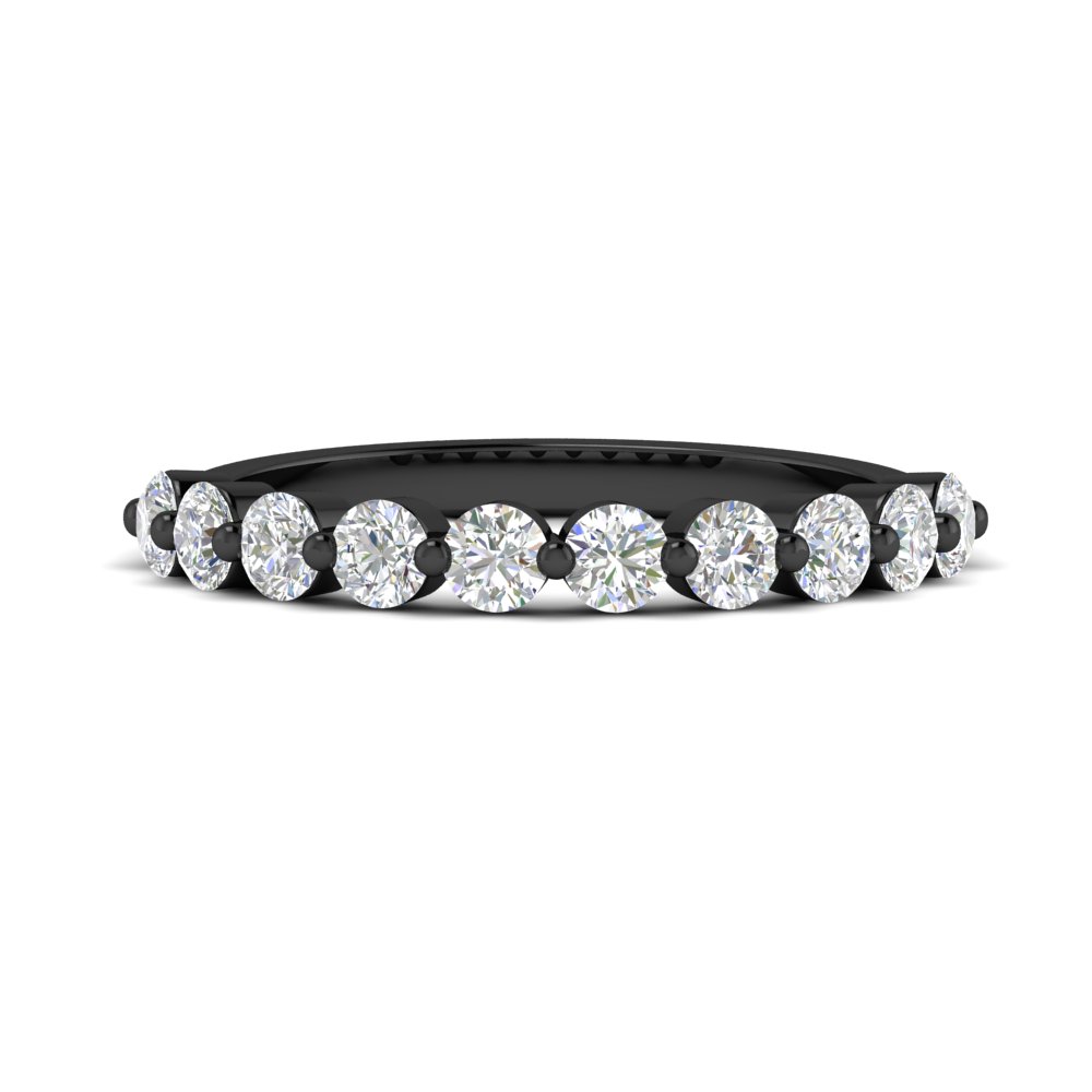 0.75 Carat Single Prong Half Eternity Black Wedding Band with 14K Black Gold White Diamond