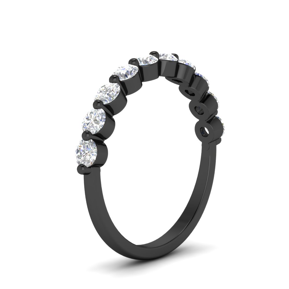 0.75 Carat Single Prong Half Eternity Black Wedding Band with 14K Black Gold White Diamond
