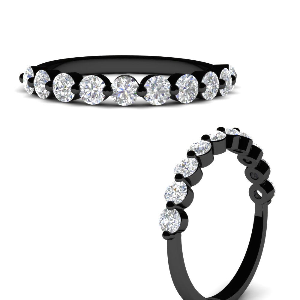 0.75 Carat Single Prong Half Eternity Black Wedding Band with 14K Black Gold White Diamond