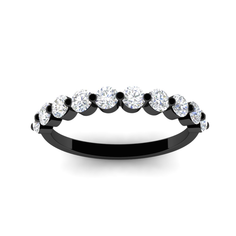 0.75 Carat Single Prong Half Eternity Black Wedding Band with 14K Black Gold White Diamond