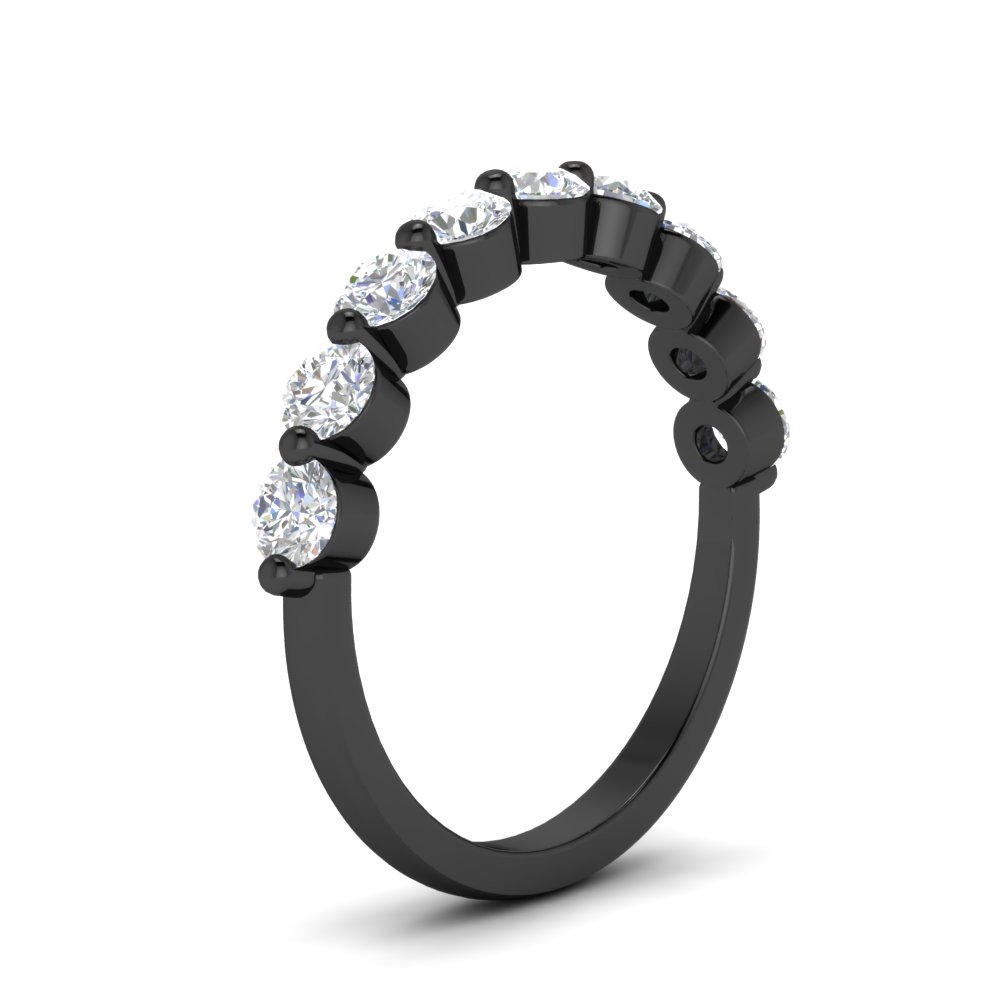 1 Carat Single Prong Half Eternity Black Band with 14K Black Gold White Diamond