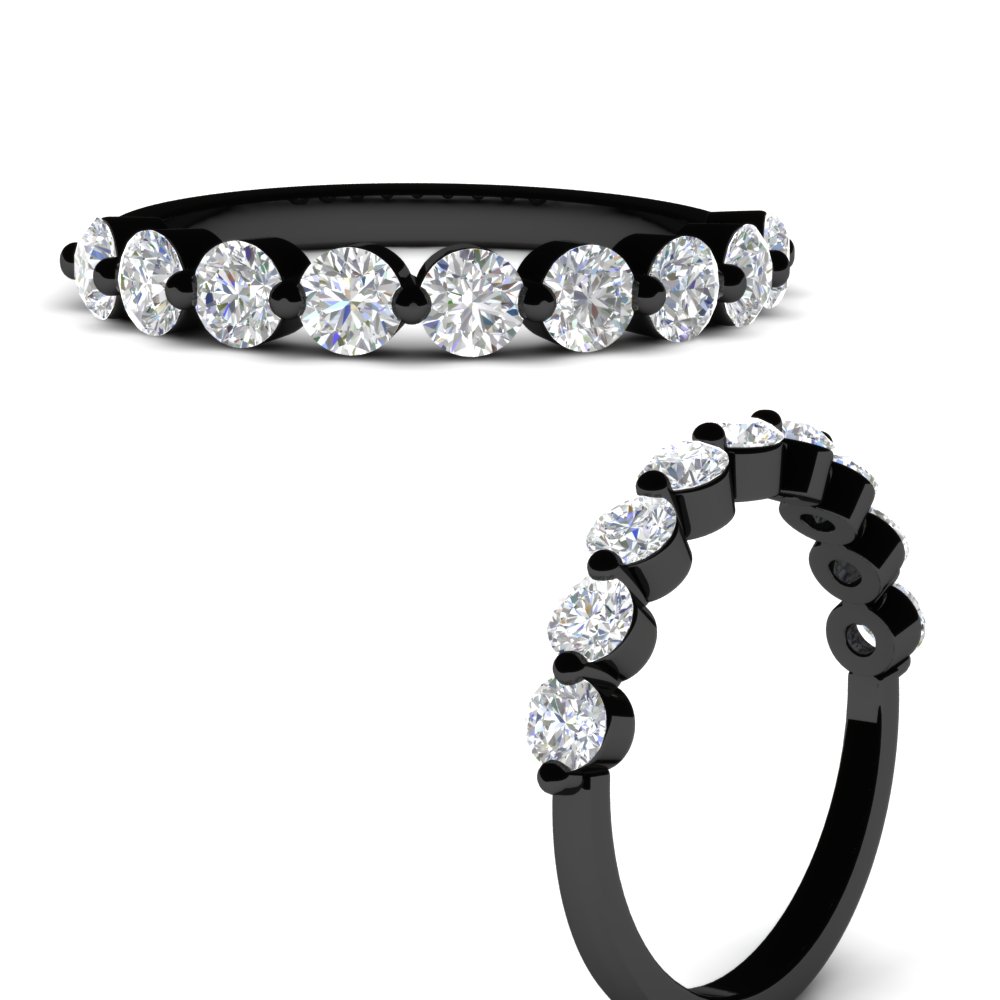 1 Carat Single Prong Half Eternity Black Band with 14K Black Gold White Diamond