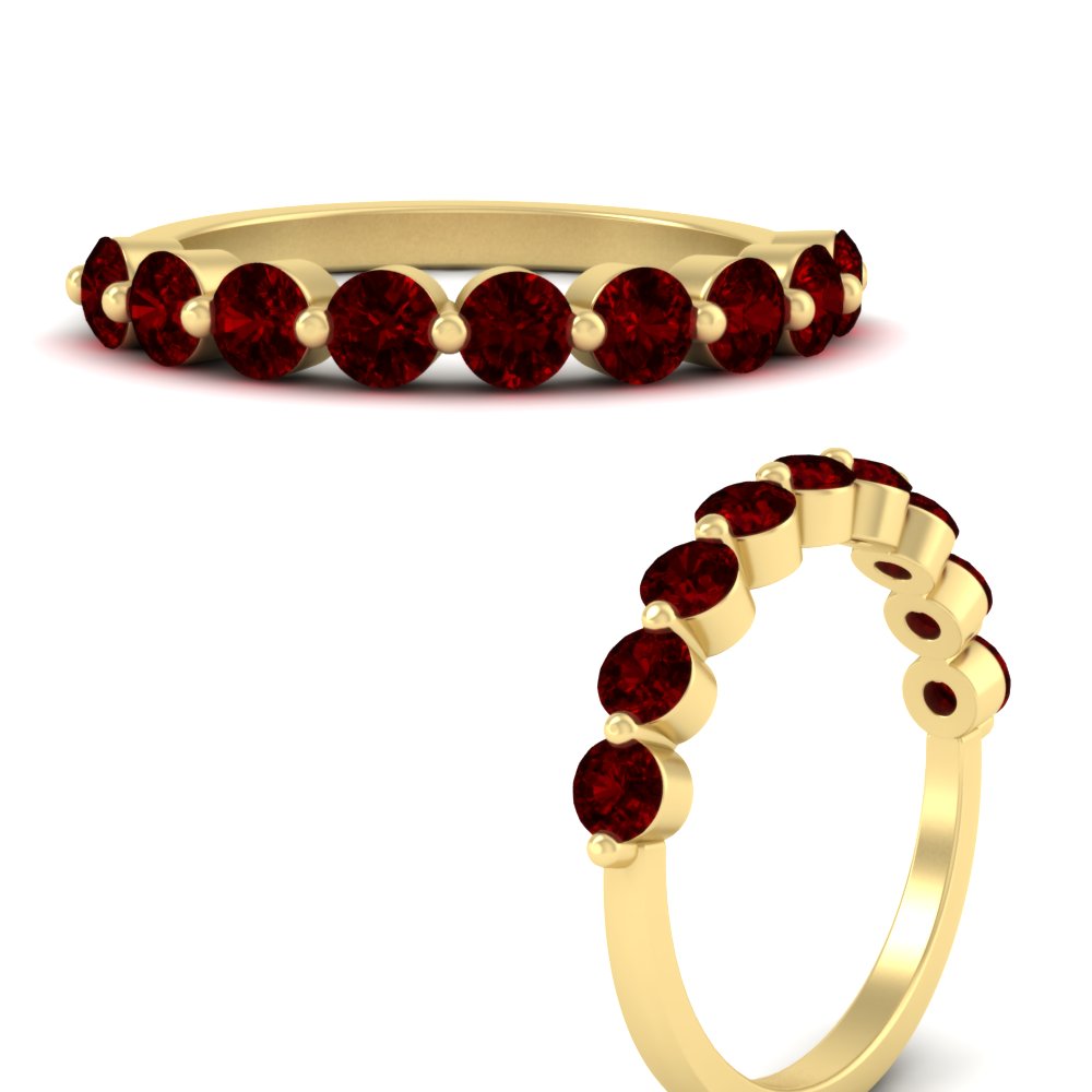 Simple Single Prong Stackable Band with 14K Yellow Gold Red Ruby