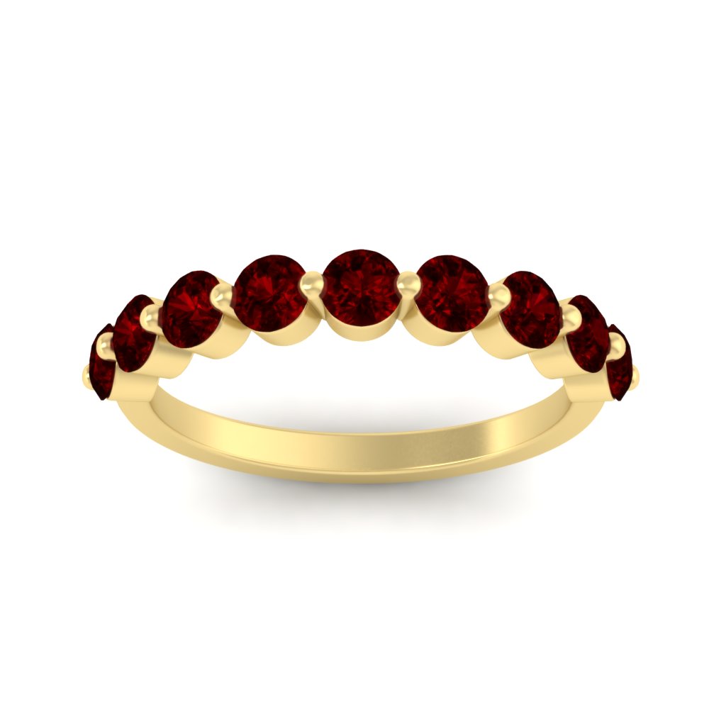 Simple Single Prong Stackable Band with 14K Yellow Gold Red Ruby