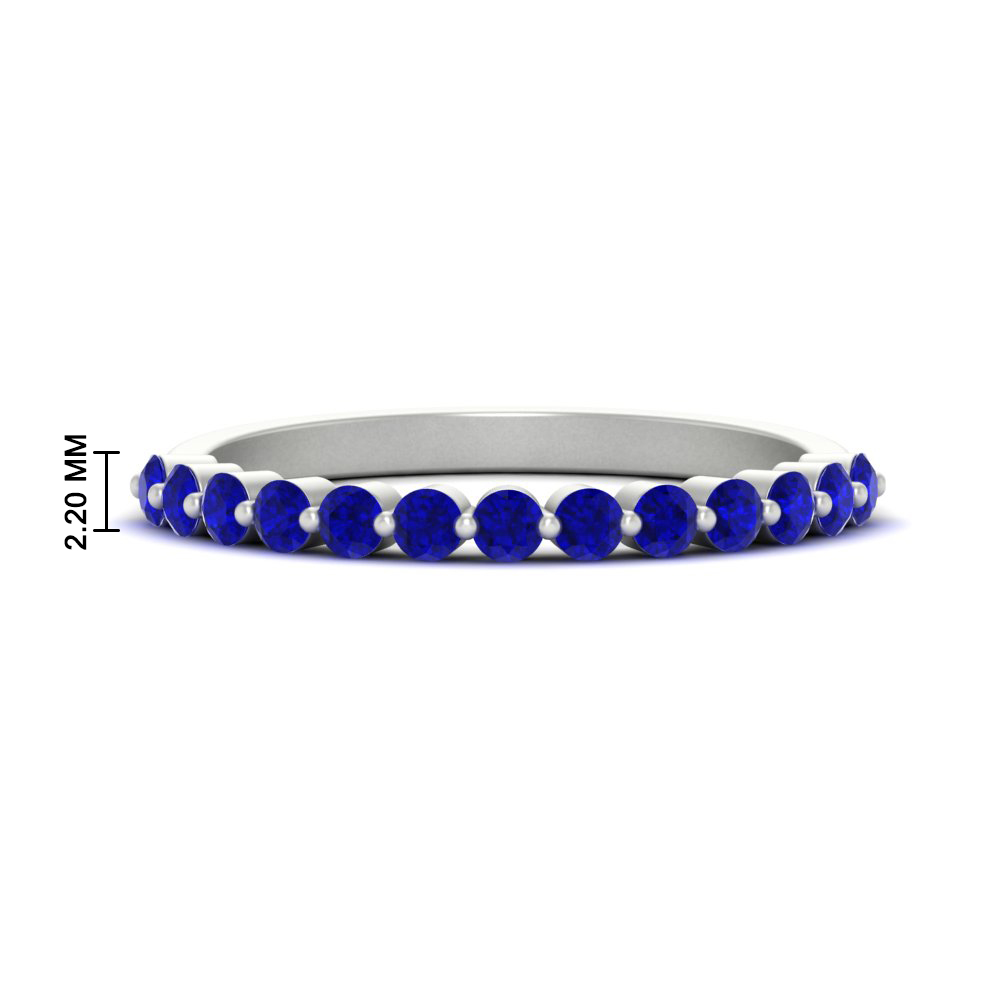 Semi Mount Shaped 2.2 Mm Single Prong Diamond Stacking Band with Blue Sapphire 14K White Gold