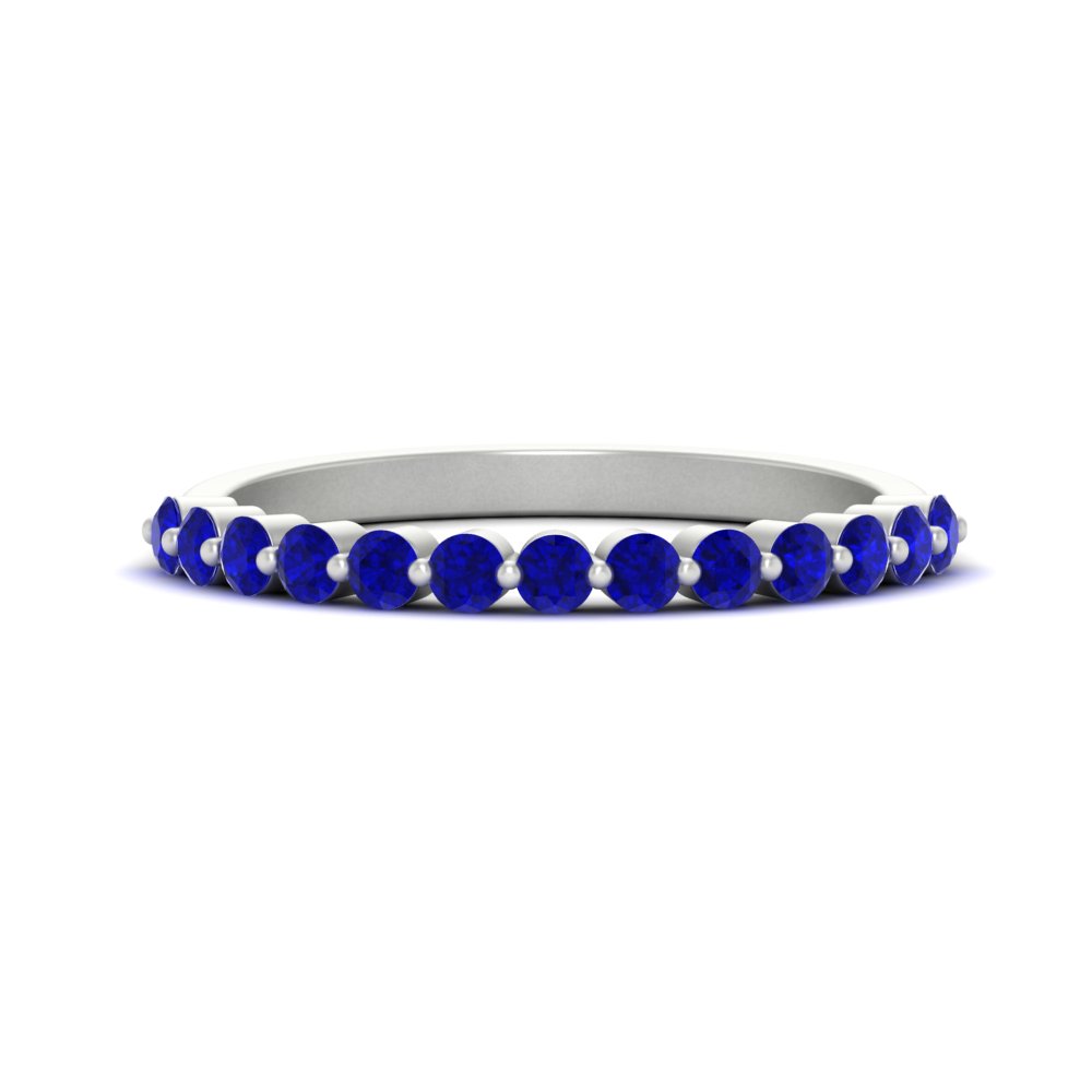 Semi Mount Shaped 2.2 Mm Single Prong Diamond Stacking Band with Blue Sapphire 14K White Gold