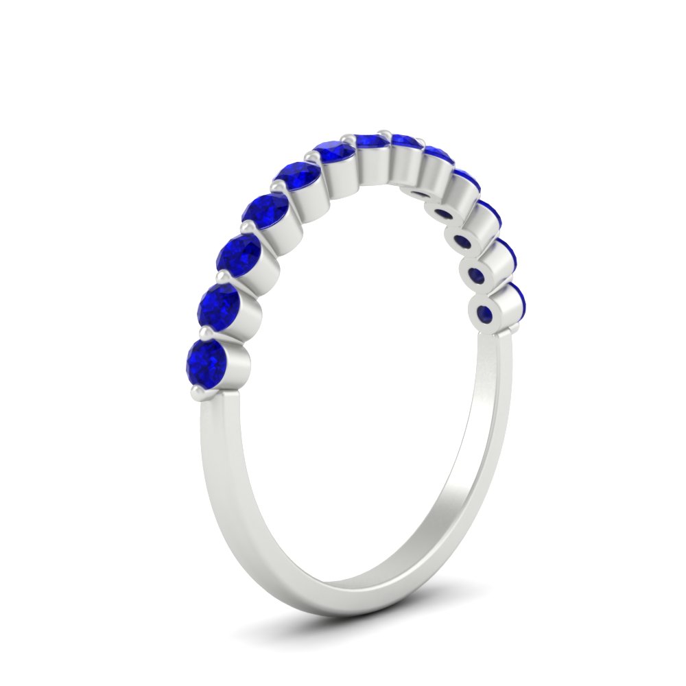 Semi Mount Shaped 2.2 Mm Single Prong Diamond Stacking Band with Blue Sapphire 14K White Gold