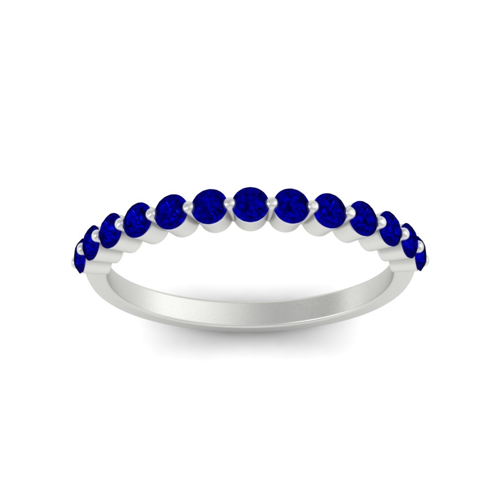 Semi Mount Shaped 2.2 Mm Single Prong Diamond Stacking Band with Blue Sapphire 14K White Gold