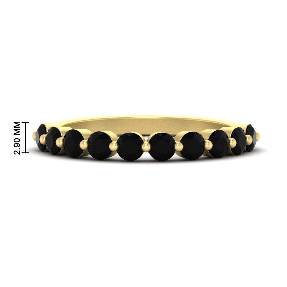 Half Eternity Single Prong Stack Wedding Band with 14K Yellow Gold Black Diamond