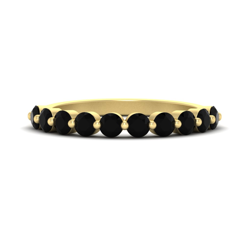 Half Eternity Single Prong Stack Wedding Band with 14K Yellow Gold Black Diamond