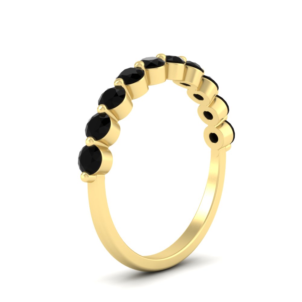 Half Eternity Single Prong Stack Wedding Band with 14K Yellow Gold Black Diamond