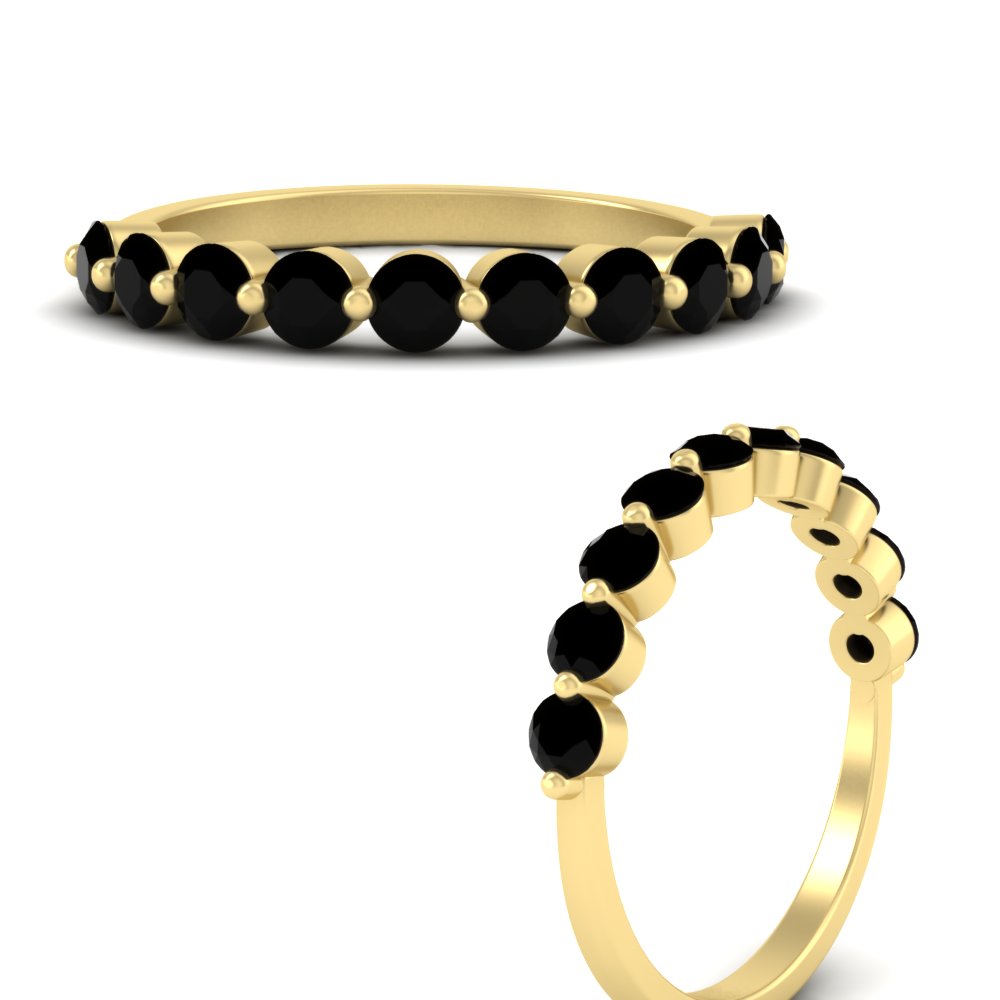 Half Eternity Single Prong Stack Wedding Band with 14K Yellow Gold Black Diamond