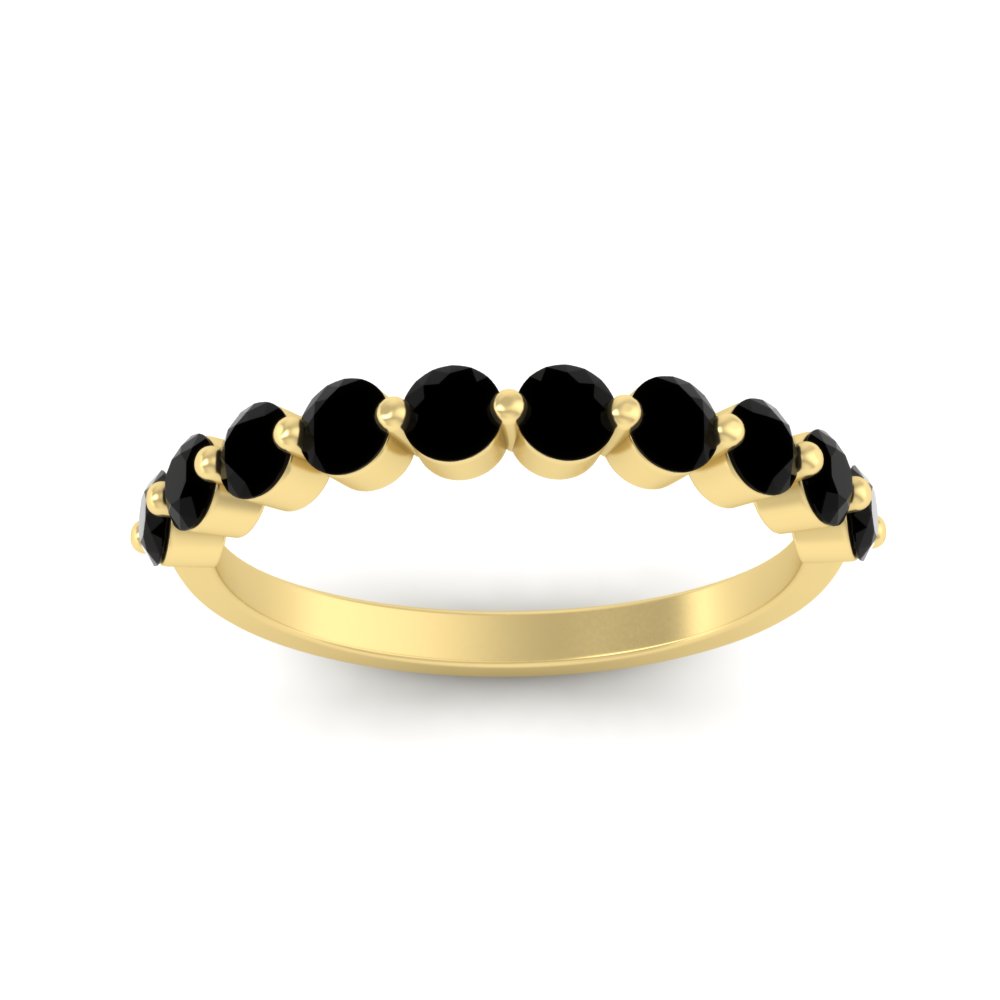 Half Eternity Single Prong Stack Wedding Band with 14K Yellow Gold Black Diamond