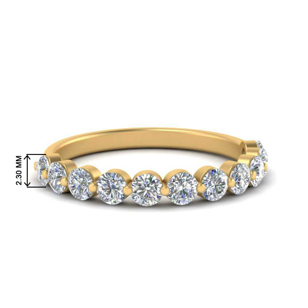 Half Way Single Prong Band Ring with 14K Yellow Gold White Diamond