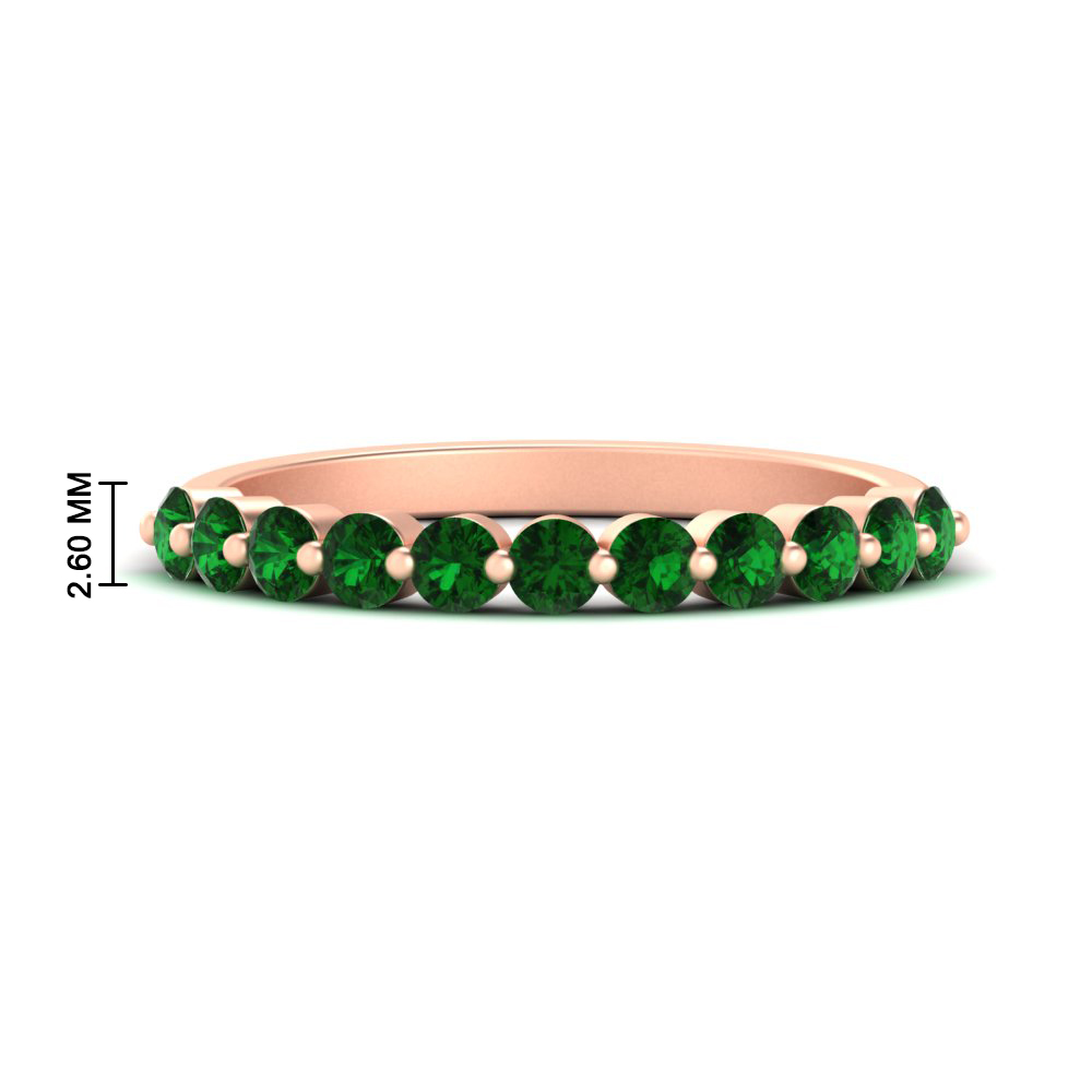 Gemstone Shared Prong Stacking Band with 14K Rose Gold Green Emerald